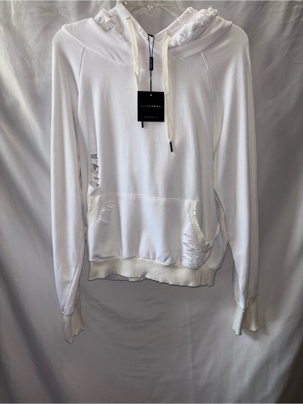 NWT JLUXLABEL White Distressed Hoodie Pullover Oversized Sweatshirt L